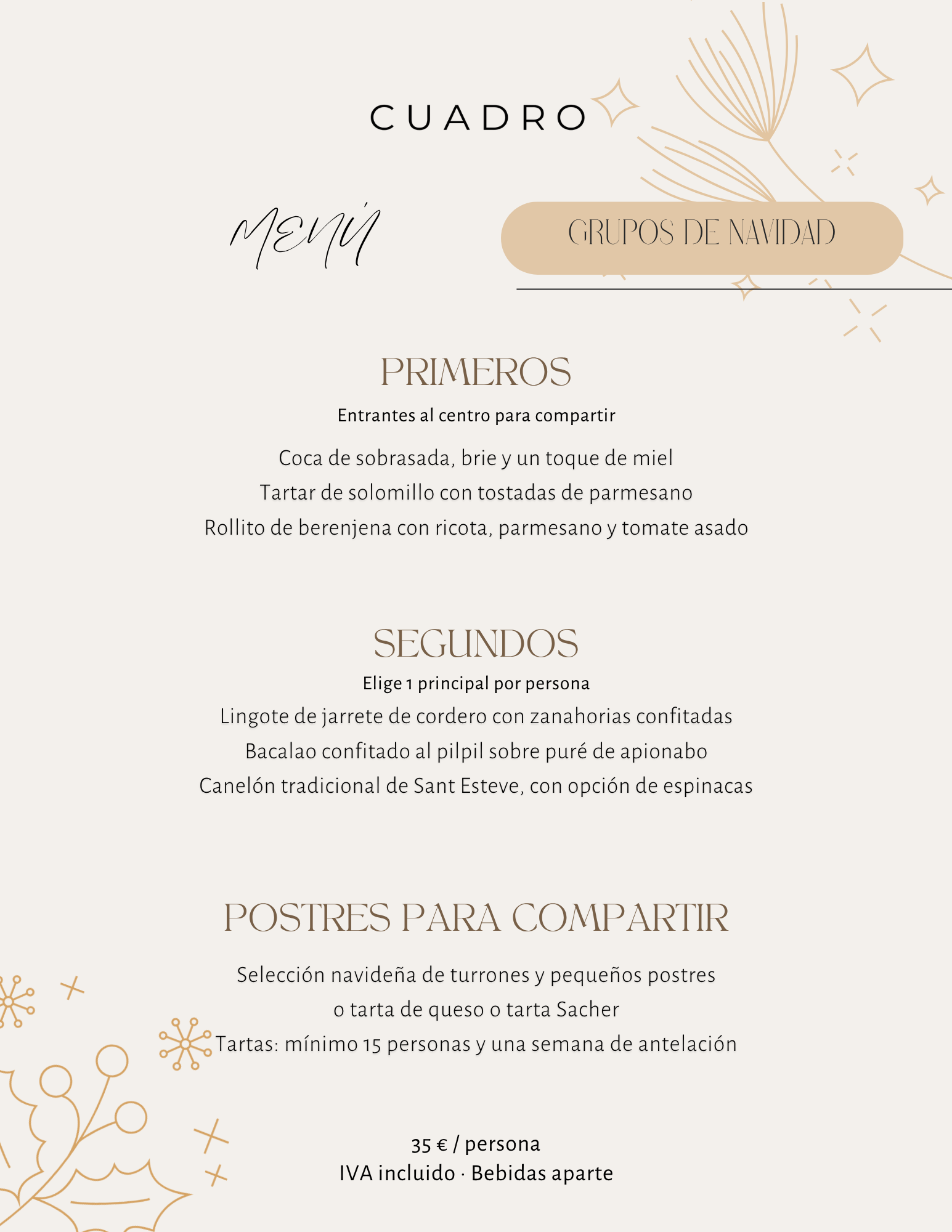 Comidas de empresa en Navidad en Poblenou: menús para grupos · menú original