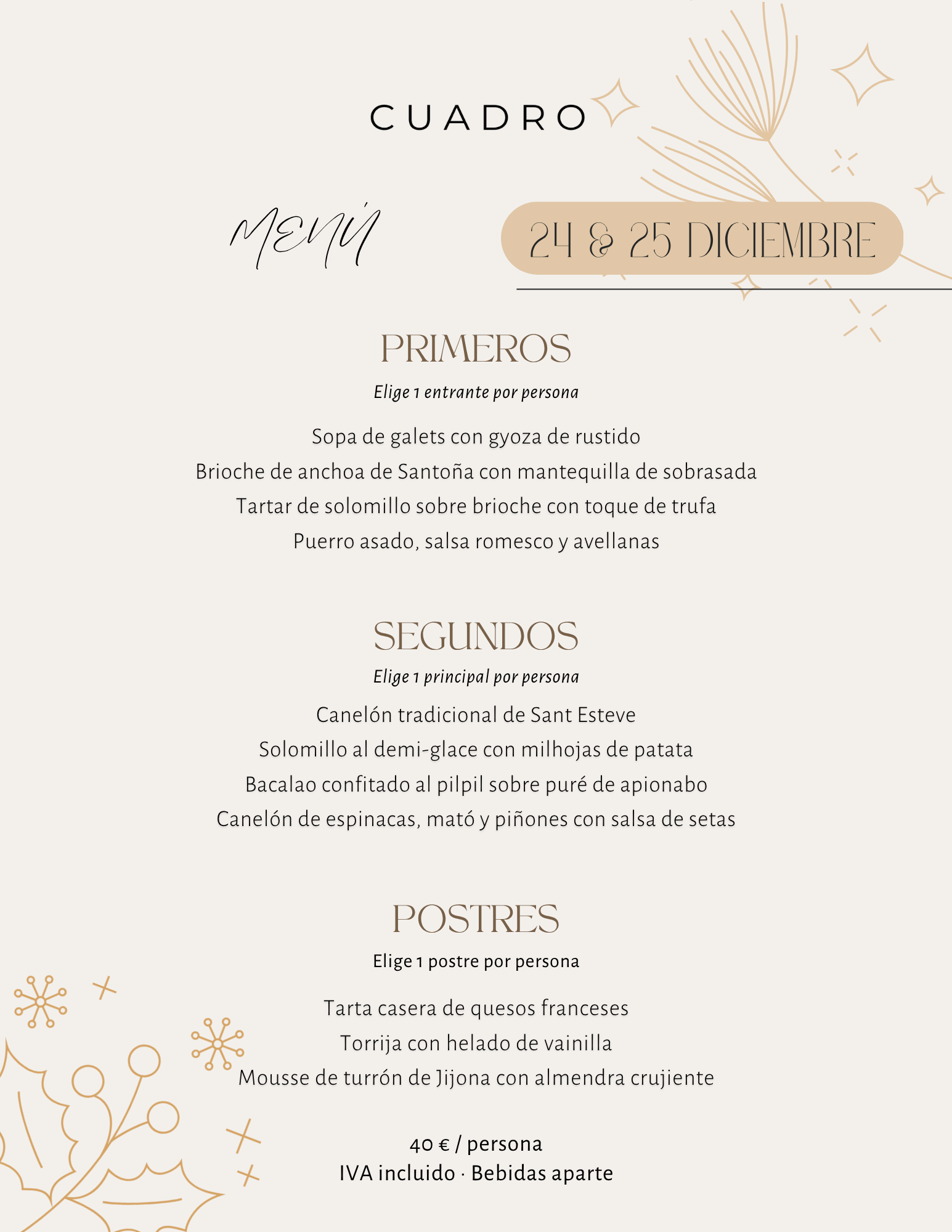 Menú de Navidad en Poblenou: 24 y 25 de diciembre en Cuadro · menú original