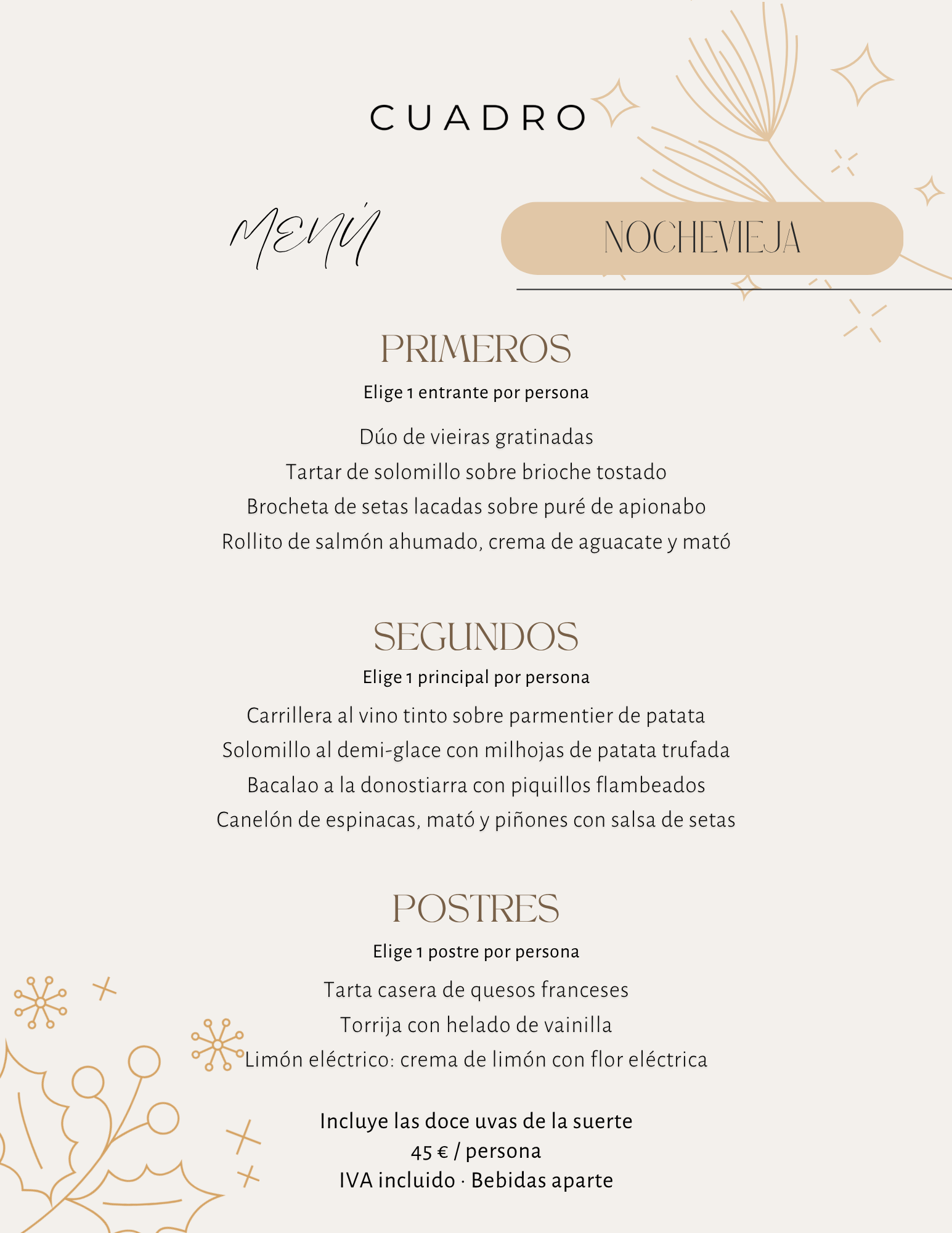 Nochevieja en Poblenou: menú de Cuadro con las doce uvas · menú original